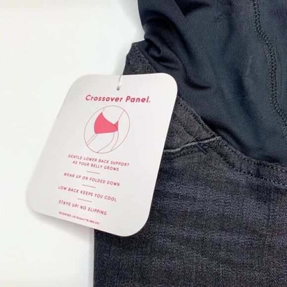 Nwt MATERNITY BLACK DENIM SHORTS ISABEL CROSSOVER - Picture 5 of 8